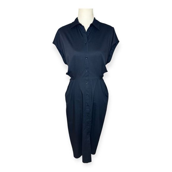 NEW Massimo Dutti Women’s Small Navy Poplin Shirt Dress With Knot Detail NWT - Picture 2 of 8